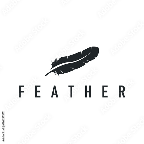 feather logo design, simple black silhouette concept of bird feathers and as a symbol of brand design template illustration