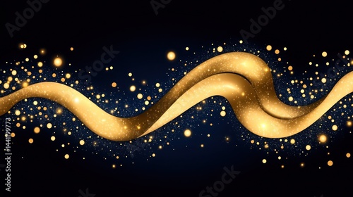Golden Waves Sparkle Across Dark Background