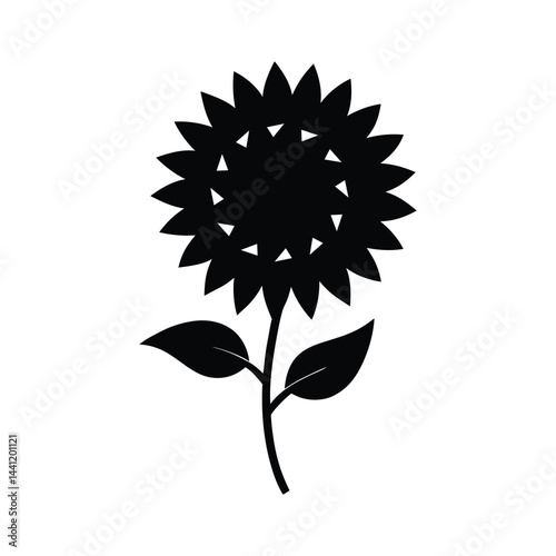 Sunflower with Pointed Petals Black Vector Silhouette