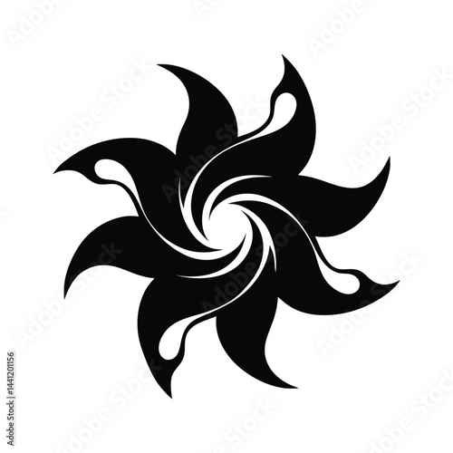 Swirly Abstract Floral Shape Black Vector Silhouette