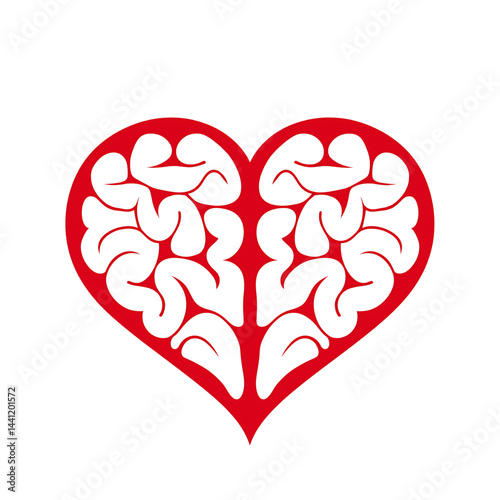 Creative Heart and Brain Artistic Design: Symbol of Love, Emotion, Intelligence, and Wellness