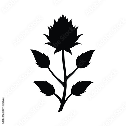 Thistle Style Floral Shape Black Vector Silhouette