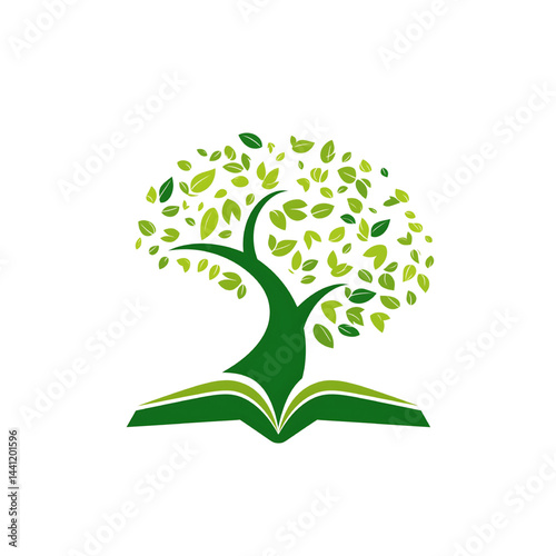 Eco-Friendly Education: Tree of Knowledge Illustration with Green Leaf Creativity for Sustainable Learning