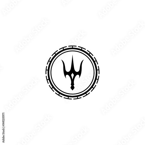 trident spear logo with vintage frame in flat design