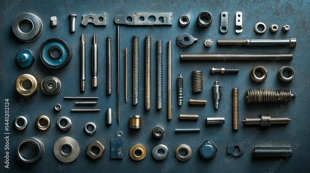 Metal parts arranged in a systematic display. Metal parts arranged in a systematic display.