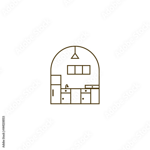 Kitchen set furniture logo in line art design style