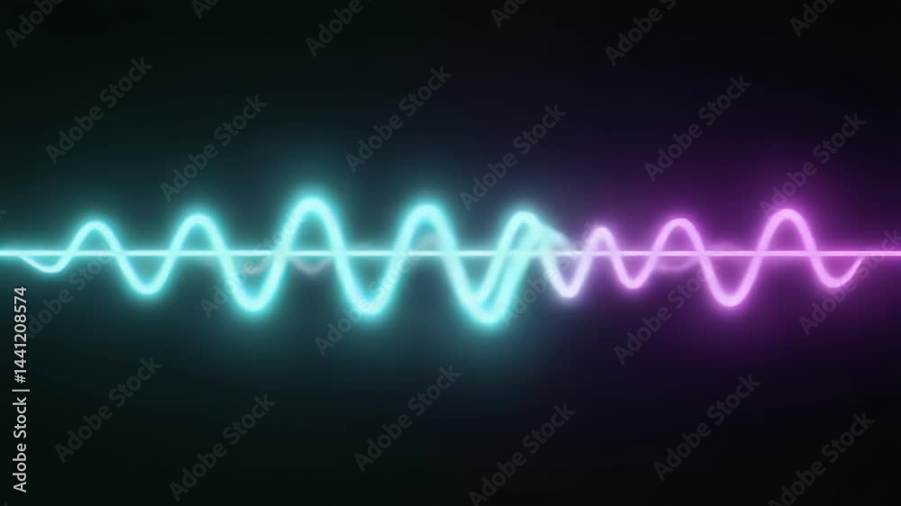 Neon pink and teal wave patterns on dark background.