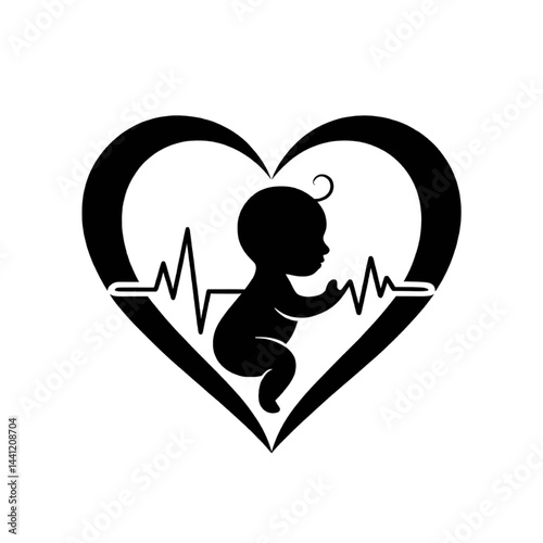 Heartbeat Monitoring for Infant Healthcare: Abstract Vector Illustration of Maternity, Parenthood, and Childbirth Wellbeing