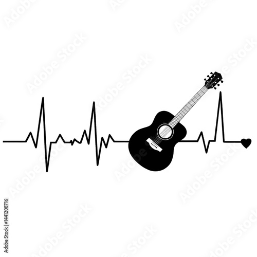 Black and White Guitar Sound Wave Illustration: Musical Art for Music Lovers and Creatives