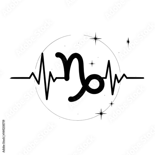 Capricorn Zodiac Symbol: Minimalistic Black and White Line Art, Astrology and Cosmic Design for Modern Aesthetics and Spiritual Wellness