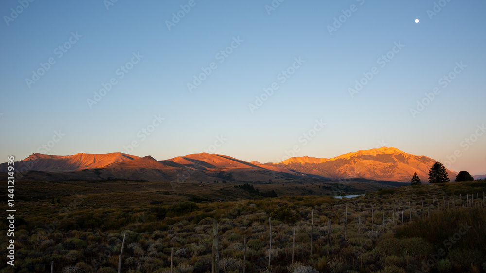 Fototapeta premium sunrise at lanin national park with peak of cerro contra, patagonia, argentina