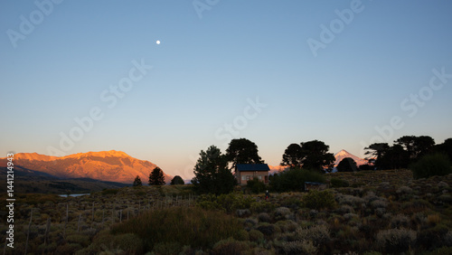 sunrise at lanin national park with peak of cerro contra, patagonia, argentina