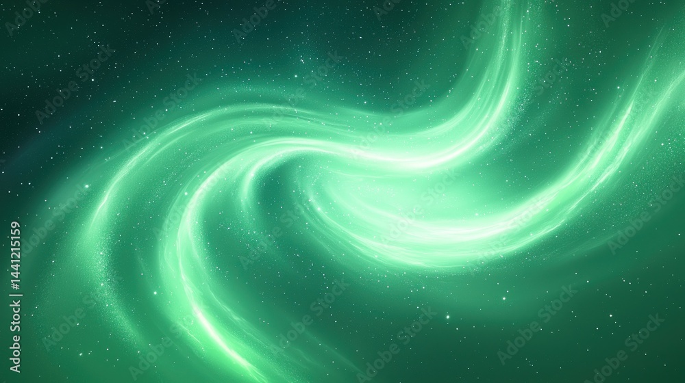 Obraz premium Green swirling nebula with distant stars