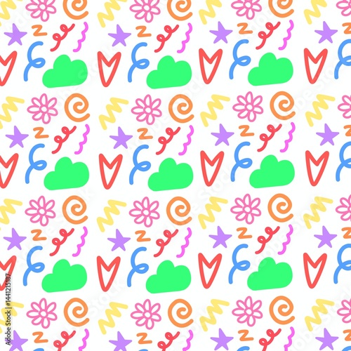 Colorful Hand-Drawn Style Shapes and Patterns on Abstract Background