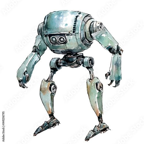 Futuristic Robotics, watercolor vector, isolated on a white background.