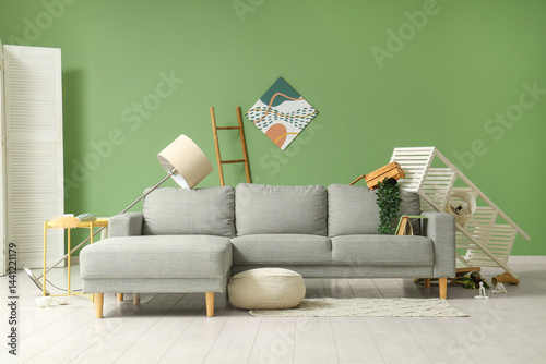Messy living room interior ...
