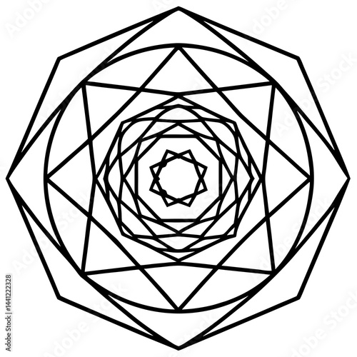 Diamond Spiral Mandala Silhouette Vector on White