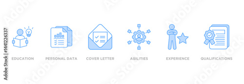 Curriculum vitae banner web icon vector illustration concept with icon of education, personal data, cover letter, abilities, experience and qualifications