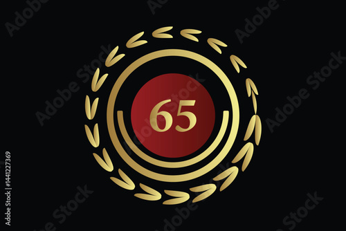number 65 with laurel wreath icon, vector illustration.
