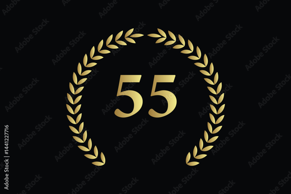 Fototapeta premium number 55 with laurel wreath icon, vector illustration.
