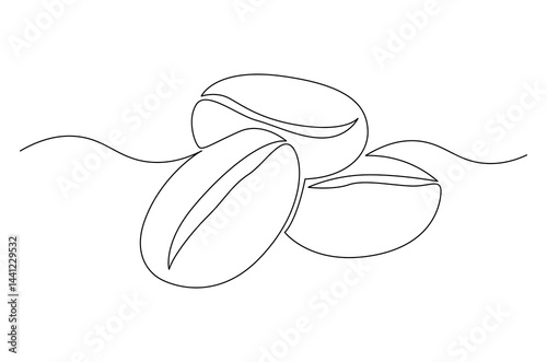Continuous one line drawing of Coffee bean. Single line drawing illustration of Coffee grain. Coffee shop concept vector art. Doodle line illustration.