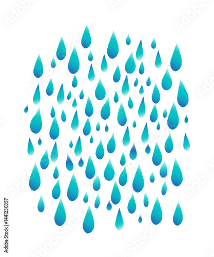 青の雨雲・雨粒　雨の日のシンプルイラスト背景透過ベクター背景素材