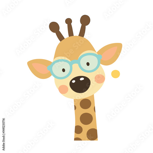 Cartoon Giraffe Face Mascot with Spectacles Illustration Clipart
