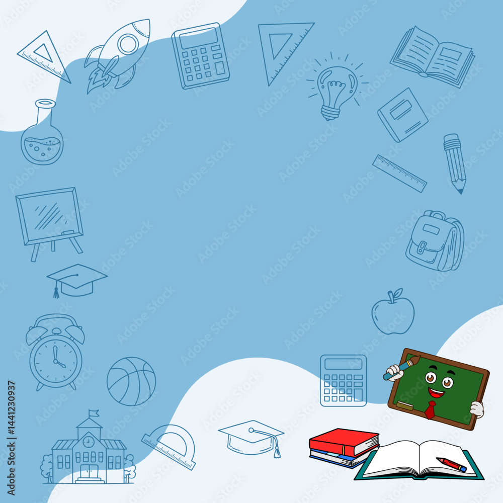 Naklejka premium The blue and white background with school elements is perfect for back to school celebrations.