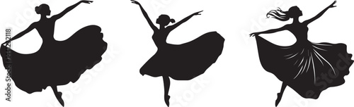 Silhouette Ballerina Dancing Ballet Performance Vector Icon Set