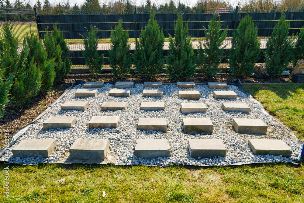 Concrete block foundation for wooden garden shed