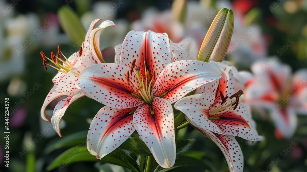 Delicate beauty: Close-up of stargazer lilies in full bloom with vibrant hues