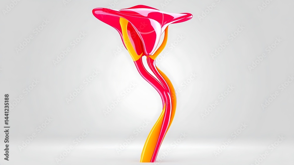 Abstract 3D rendering of a stylized, vibrant pink and orange organic form, resembling a plant or anatomical structure Abstract 3D rendering of a stylized, vibrant pink and orange organic form, resembling a plant or anatomical structure
