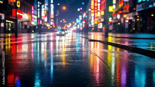 Wallpaper Mural Rainy Night in the City: Vibrant Reflections on Wet Streets Torontodigital.ca