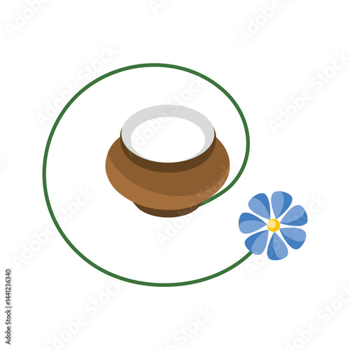 Ceramic pot with a flower design and green vine, showcasing the harmony of nature and handcrafted art