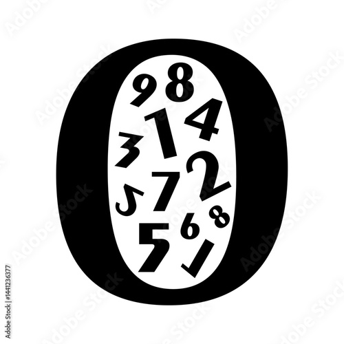 Creative black and white design featuring various numbers arranged inside a bold circular shape