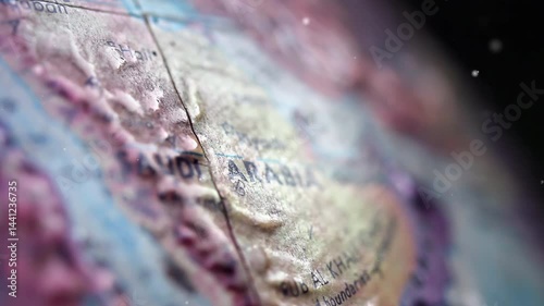 Old World Map Showing Closeup of Saudi Arabia With Worn Surface and Colored Details - 4K