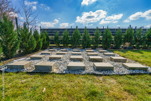 Obraz na płótnie Concrete block foundation for wooden garden shed w salonie