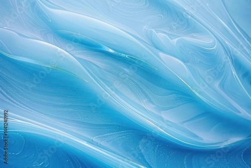 smooth flowing waves of light blue and white fluid blending with delicate swirling patterns creating a serene and calming abstract watery effect