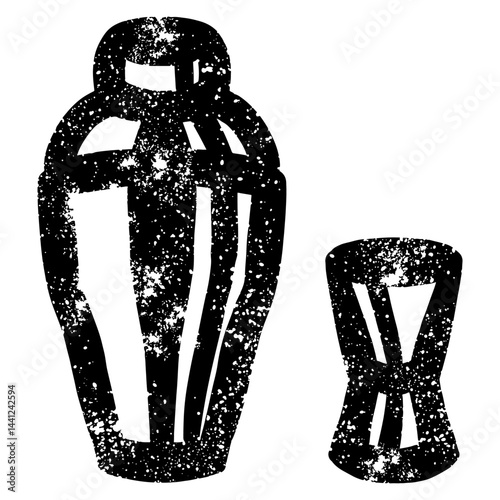Cocktail shaker and jigger bartending tool with grunge texture