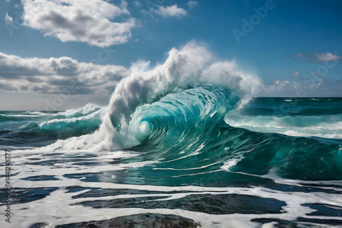 Powerful Ocean Wave Crashing Under Stormy Sky
