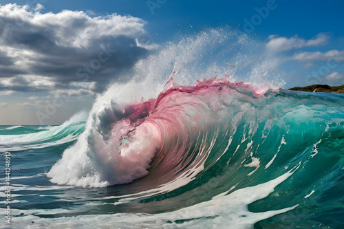 Powerful Ocean Wave Crashing Under Stormy Sky