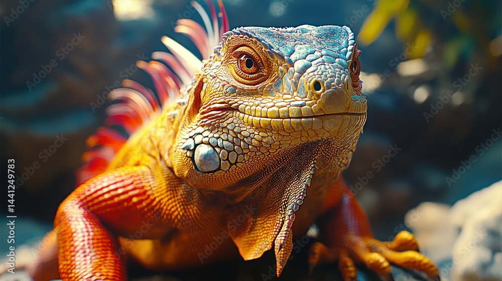 Fototapeta premium Vibrant Iguana Posing in Terrarium Habitat