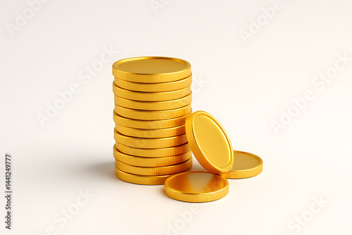 Stack of golden coins on white background — minimalist 3D symbol of wealth, investment, and capital
