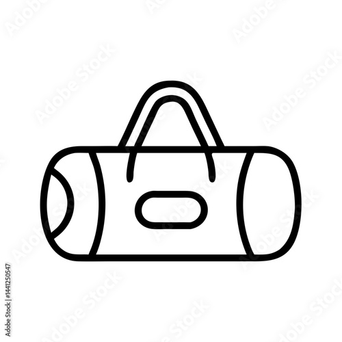 Line icon of duffel bag with handles, symbol of travel, fitness, movement, personal gear, daily routine and organized active lifestyle