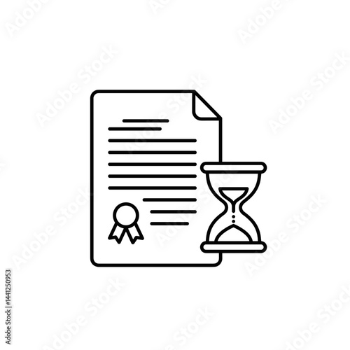 Legal Document and Hourglass Icon. Legal Deadline Concept. Law, Justice, Time Limit, Web/App Symbol