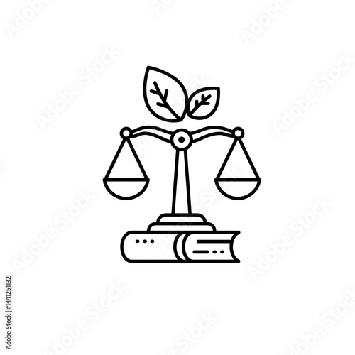 Environmental law concept with scales and leaves on a book  