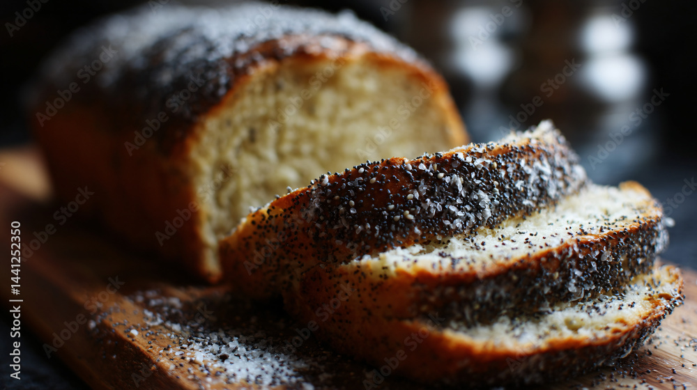 Freshly baked poppy seed loaf, soft and flavorful.