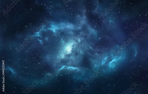 expansive deep space scene with glowing blue nebula clouds and scattered bright stars evoking a sense of vastness and wonder
