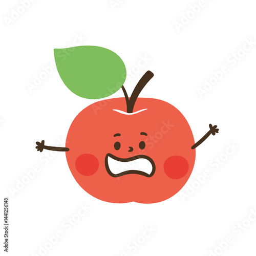 Cartoon Angry Apple Mascot, Bold and Expressive Fruit Character Design