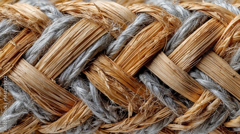 Close-up of meticulously woven natural fibers showcasing shades of brown and gray, emphasizing craftsmanship and the beauty of sustainable materials in everyday life.
